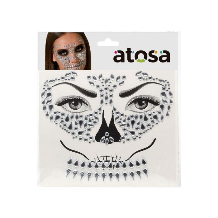 Joyas Adhésives Faciales Skull Argentées pour Fêtes et Halloween - Crâne Brillant et Élégant