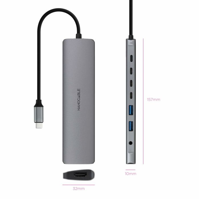 Hub USB NANOCABLE 10.16.4608 Gris 100 W 50 W 4 Hub USB NANOCABLE 10.16.4608 Gris 100 W 50 W 4