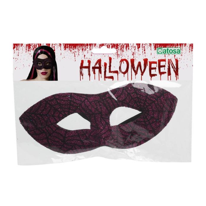 Antifaz Halloween Morado con Purpurina et Désign Toile d'Araignée - Déguisement Soirée Gothique, Carnaval