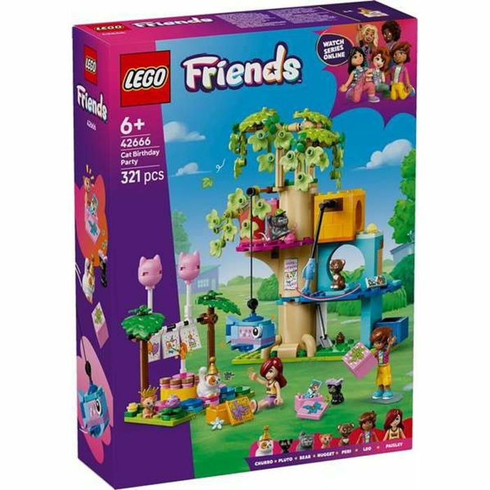 LEGO Friends 42666 La Fête d'Anniversaire et l'Arbre à Chats, Jeu de Construction pour Enfants dès 6 ans avec 2 Mini-poupées et 5 Chats