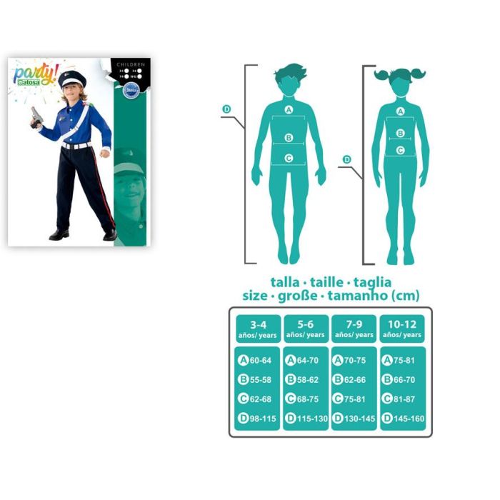 Déguisement Policier Enfant Garçon Bleu - Ensemble avec Casquette, Chemise à Bande et Pantalon - Taille 7-9 Ans