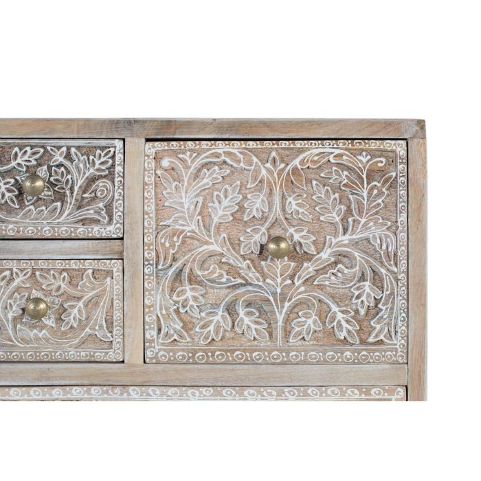 GINER Y COLOMER - Commode artisanale en bois de manguier, finition blanc décapé, avec 14 tiroirs aux motifs floraux sculptés à la main 4 GINER Y COLOMER - Commode artisanale en bois de manguier, finition blanc décapé, avec 14 tiroirs aux motifs floraux sculptés à la main 4