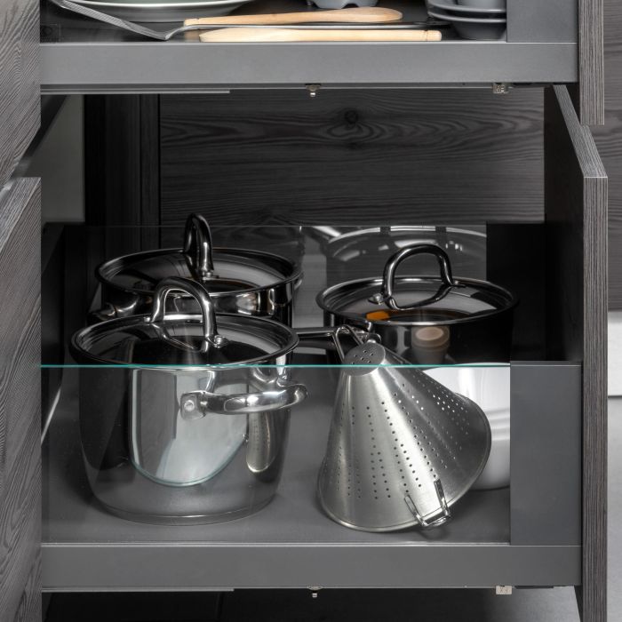 Emuca Tiroir Extérieur Vertex 40kg côtés en verre 178mm de haut, 500mm de profondeur, Acier & Aluminium et Verre, Gris Anthracite 2