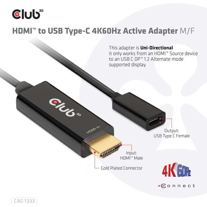 Club3D Adapter HDMI 2.0 > USB-C 4K60Hz aktiv St/Bu 5
