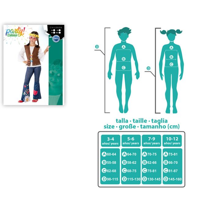 Déguisement Hippie pour Fille, 2 Pièces - Blouse Blanche à Col Cinturé et Pantalon à Fleurs - Costume Années 60 - Taille 10-12 Ans