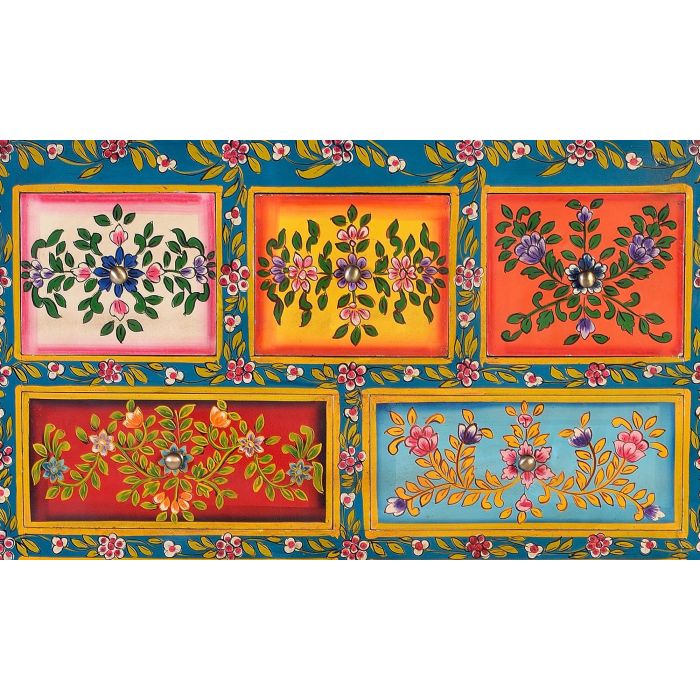 Giner y Colomer Commode 7 tiroirs et 2 portes en MDF et bois de mango peint à la main multicolore - 122 x 80 x 40 cm 3