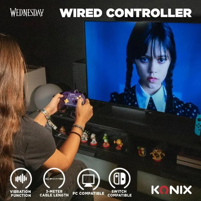 Konix - Manette filaire pour Nintendo Switch/Switch 2 et PC - Violet et noir - Poignées antidérapantes - Bouton capture d'écran - Vibration