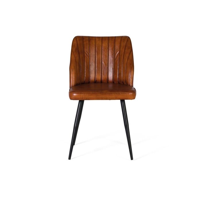 GINER Y COLOMER, Chaise design à dossier rembourré en cuir véritable marron, Structure en bois et métal, Assise 46x46cm, Patine de 43cm 1 GINER Y COLOMER, Chaise design à dossier rembourré en cuir véritable marron, Structure en bois et métal, Assise 46x46cm, Patine de 43cm 1