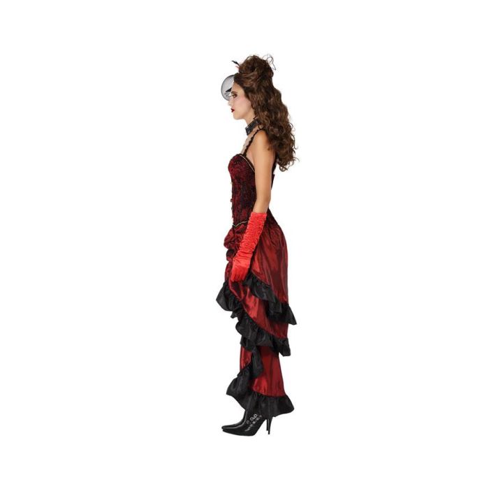Déguisement femme adulte années 20 cabaret rouge, robe Charleston avec détails noir et doré, taille M-L