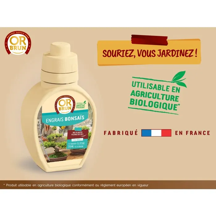 Or Brun Engrais Liquide pour Bonsaï Intérieur et Extérieur, 250 ml - OBRECLBONSAI250 - Formule Équilibrée pour Croissance et Feuillage Compact Or Brun Engrais Liquide pour Bonsaï Intérieur et Extérieur, 250 ml - OBRECLBONSAI250 - Formule Équilibrée pour Croissance et Feuillage Compact