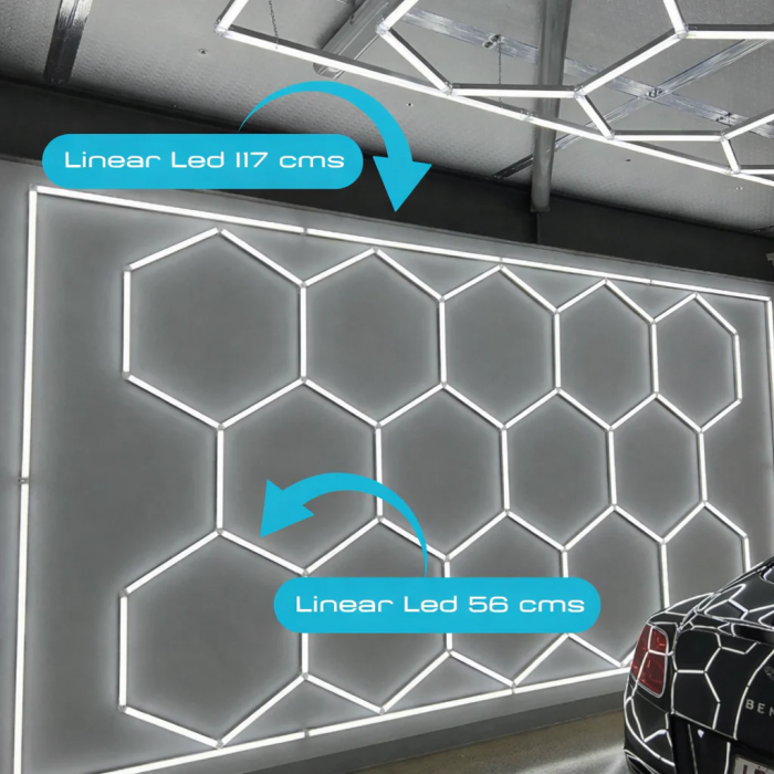 Lámpara LED hexagonal 6000K 690W 76000 lúmenes 14 hexágonos 56cm + Rectángulo 500cm 2