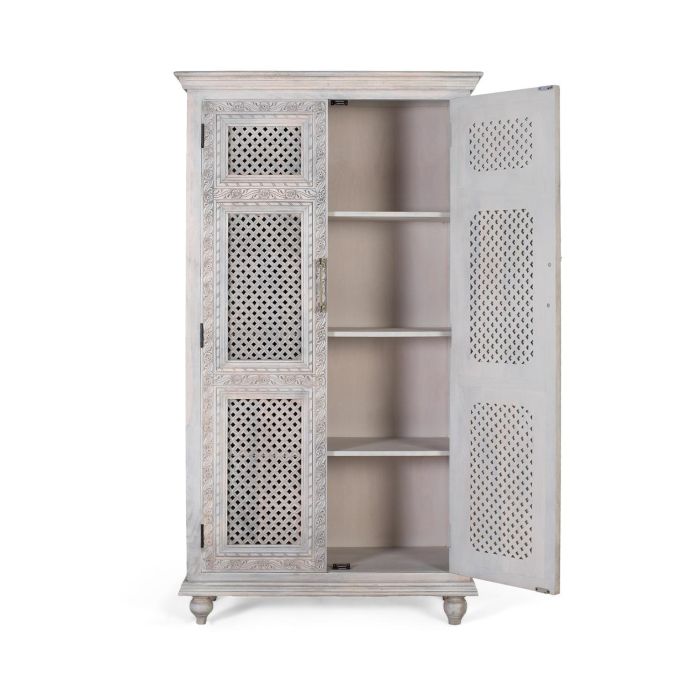 GINER Y COLOMER - Armadio de 2 portes en bois massif de manguier avec finition vieillie, travail artisanal, blanc lavé 1 GINER Y COLOMER - Armadio de 2 portes en bois massif de manguier avec finition vieillie, travail artisanal, blanc lavé 1