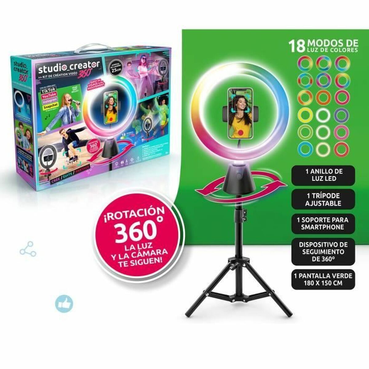 Aro de Luz para Selfie Canal Toys Studio creator video maker KIT 360º 
