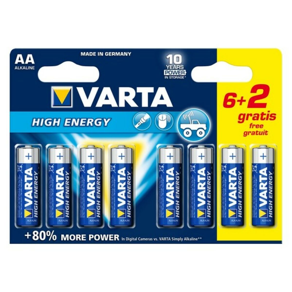 VARTA-Pila alcalina LongLife Power LR06 AA (Blíster 6 pilas + 2)