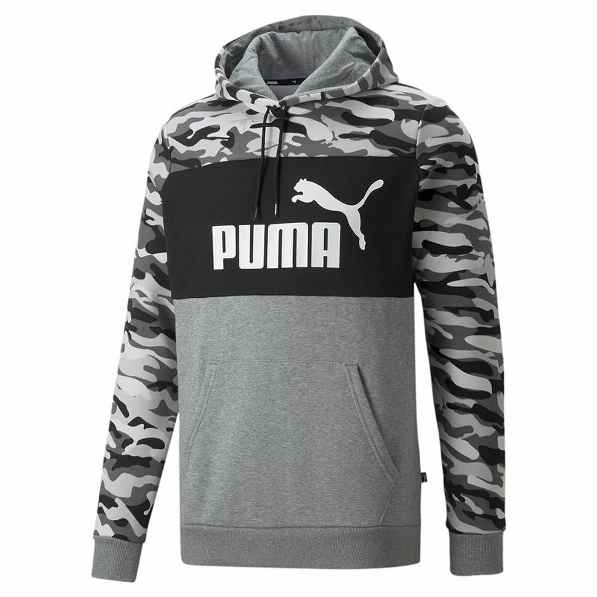 Sudadera con Capucha Hombre Puma ESS Camo Negro Gris Blanco Camuflaje Bixoto