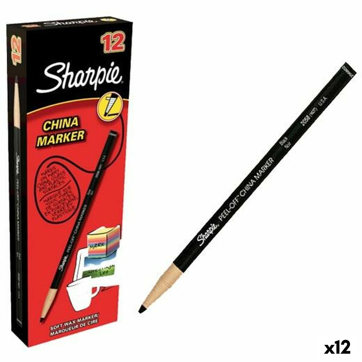 Blister 12 Rotuladores Permanentes Negro Sharpie –