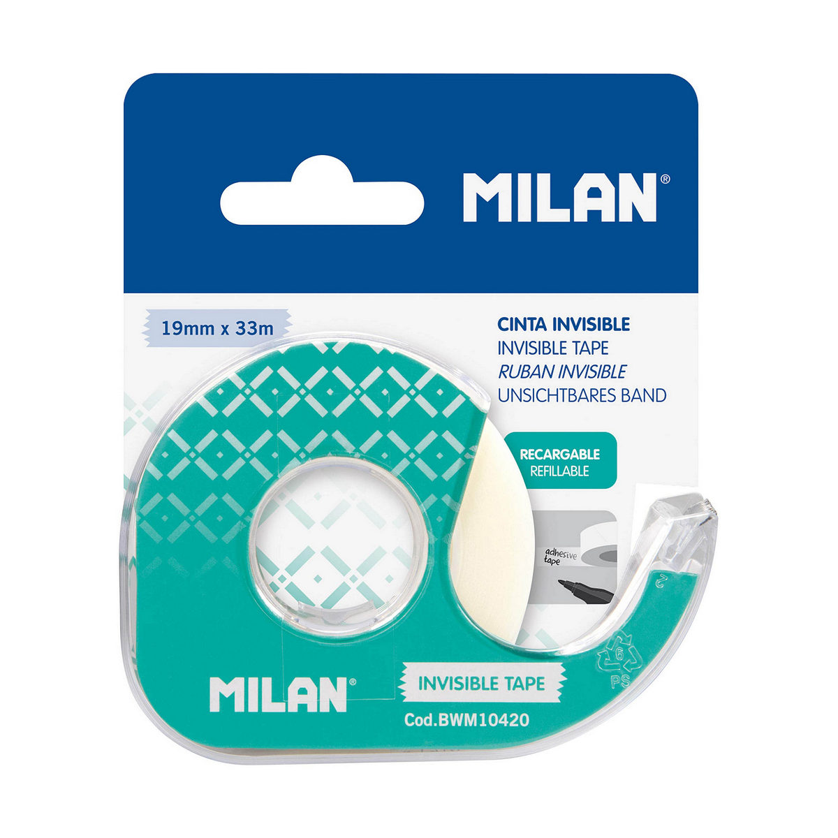 MILAN Blíster cinta correctora con pulsador 5 mm x 6 m serie Acid, azul