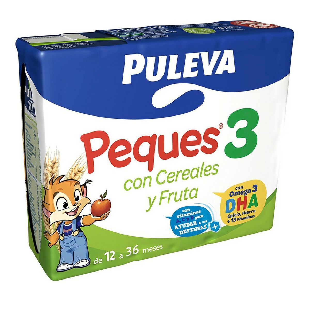 Leche de Crecimiento Puleva Peques 3 Cereales Frutas (3 x 200 ml