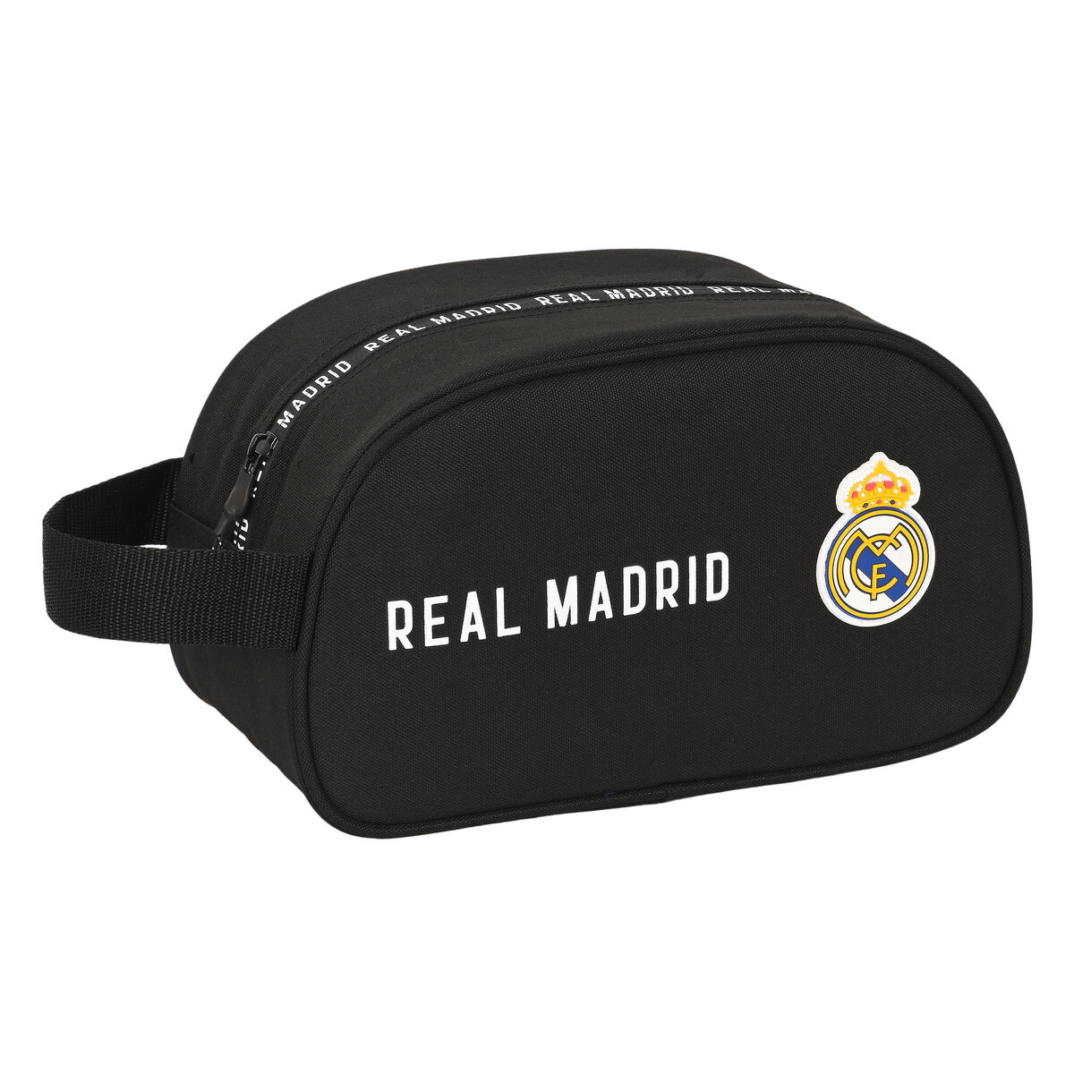 Neceser-Producto Oficial del Real Madrid, Portatodo,Neopreno,resistente,  para viajes,hoteles,domicilio,impermeable,escolar, con cremallera,negro