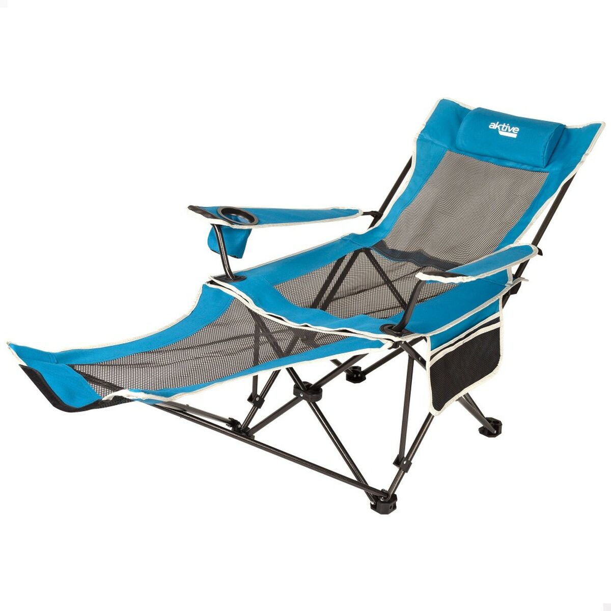 Silla Plegable Camping Con Posavasos Azul Aktive