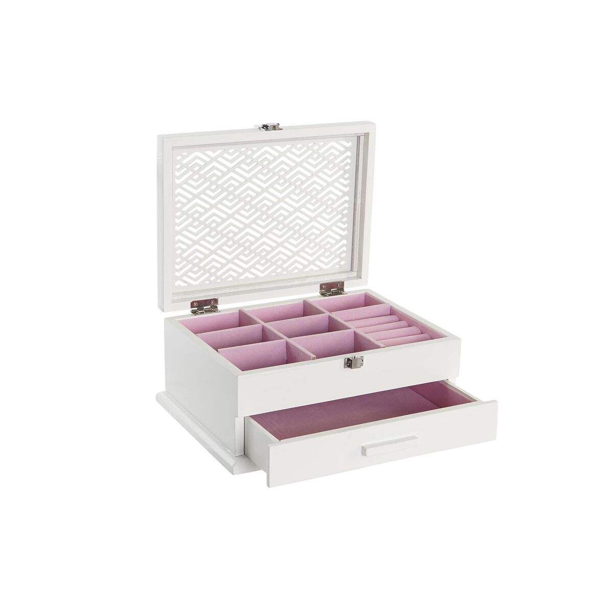 Caja-Joyero DKD Home Decor 25,5 x 19,5 x 11 cm Cristal Blanco Rosa claro  Madera MDF 