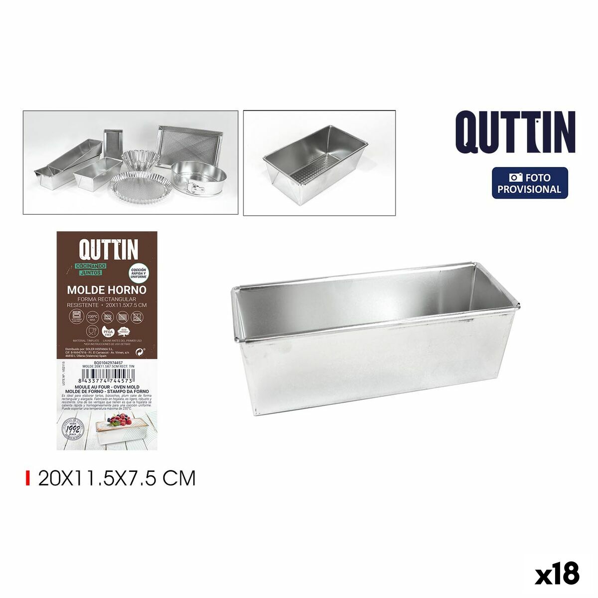 Molde Desmontable Quttin Rectangular 27,3 x 20 x 3 cm (6 Unidades)