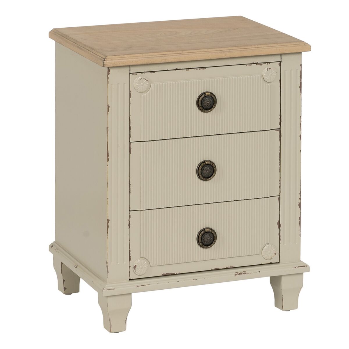 Mesita de Noche Crema Natural Madera de abeto Madera MDF 48 x 36 x 61 ...