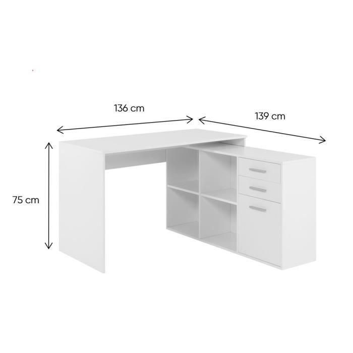 Escritorio esquinero London - Tablero de partículas - Decoración blanca - 136 x 75 x 139 cm 3 Escritorio esquinero London - Tablero de partículas - Decoración blanca - 136 x 75 x 139 cm 3