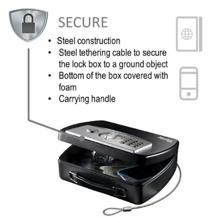 Caja Fuerte Portátil con Cable de Seguridad Master Lock Negro Acero 3