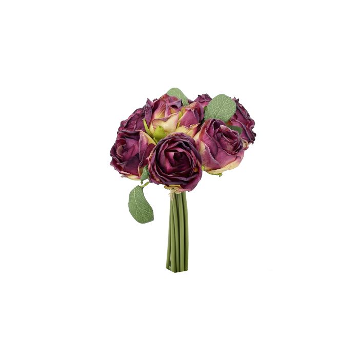 Flor Artificial Bouquet Capullo Rosa Vino Tela