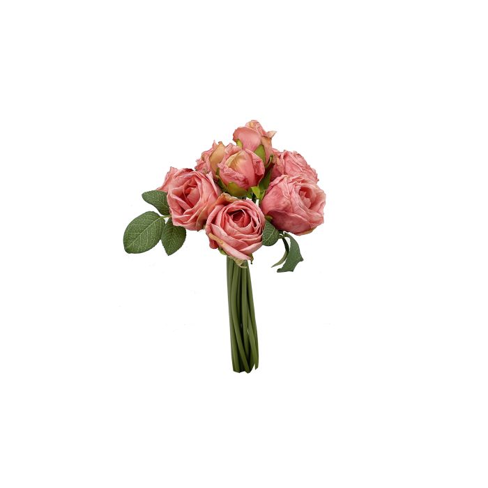 Flor Artificial Bouquet Capullo Rosa Coral Tela
