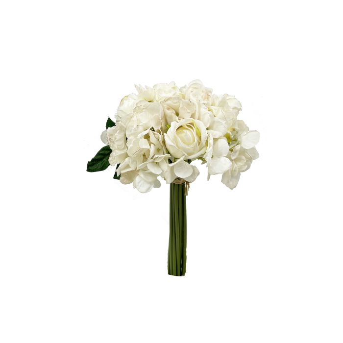 Flor Artificial Bouquet Rosas/Hortensia Blanco Tela