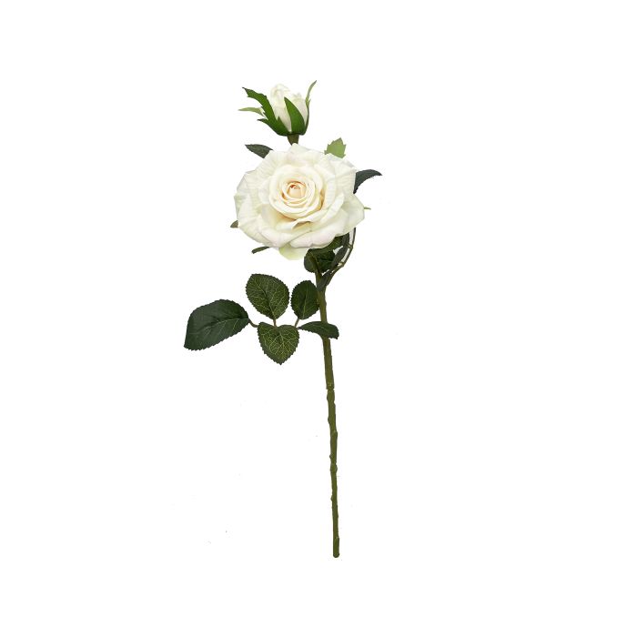 Flor Artificial Vara de Rosa Blanco Tela