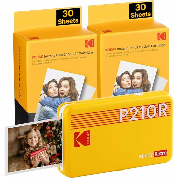 Kodak Mini 2 Retro Instant Photo Printer P210R Yellow 2.1X3.4 + 60SHEETS