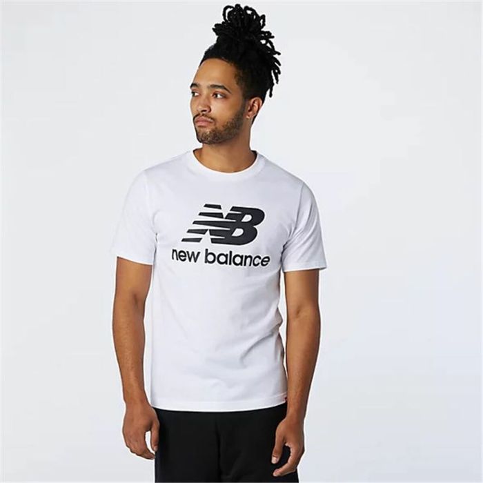 Camiseta de Manga Corta Hombre New Balance Essentials Stacked Blanco 4