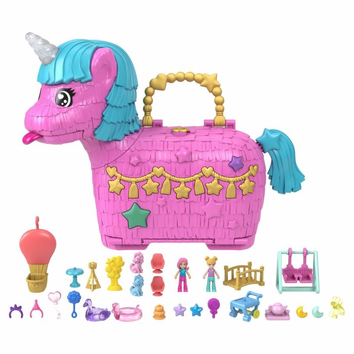 Estuche polly pocket para mini muñecas unicornio. incluye 2 mini muñecas y 25 accesorios.