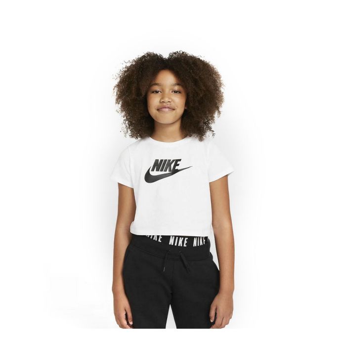 Camiseta de Manga Corta Infantil OLDER KIDS CROPPED Nike DA6925 102 Blanco 100 % algodón