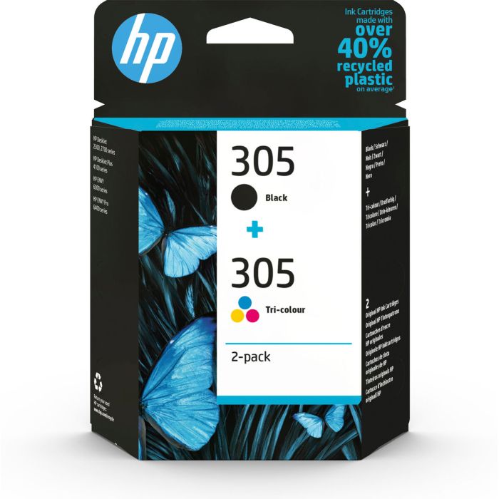 Hp Tinta Pack Negro + Tricolor Deskjet 2320, 2700 Series, 2710, 2720, 2721, 2722, 2723, Plus 4100 Series, Plus 4110, Plus 4120, Plus 4122, Plus 4130 - Envy 6010, 6020, 6022, 6030, 6032, Pro 6400 Series, Pro 6420, Pro 6422, Pro 6430, 4210E - Nº 305