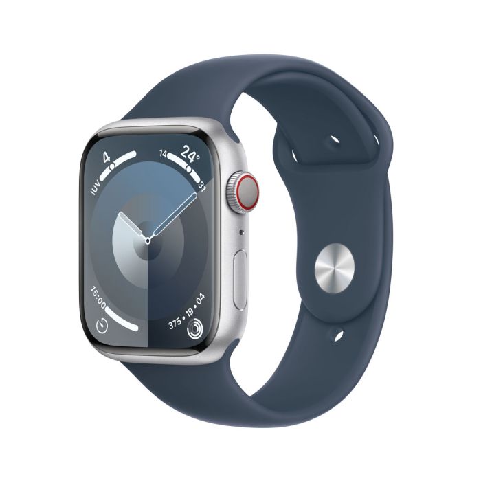 Apple Watch Series 9/ GPS/ 45mm/ Cellular/ Caja de Aluminio Plata/ Correa Deportiva Azul Tempestad S/M