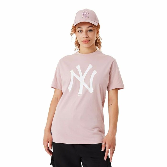 Camiseta de Manga Corta New Era MLB League Essentials New York Yankees Rosa claro Unisex 3