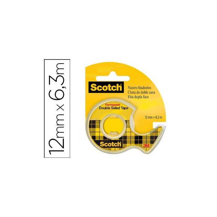 Cinta Adhesiva Scotch 136-D Dos Caras 6,3 Mt X 12 mm En Portarrollo 8 unidades