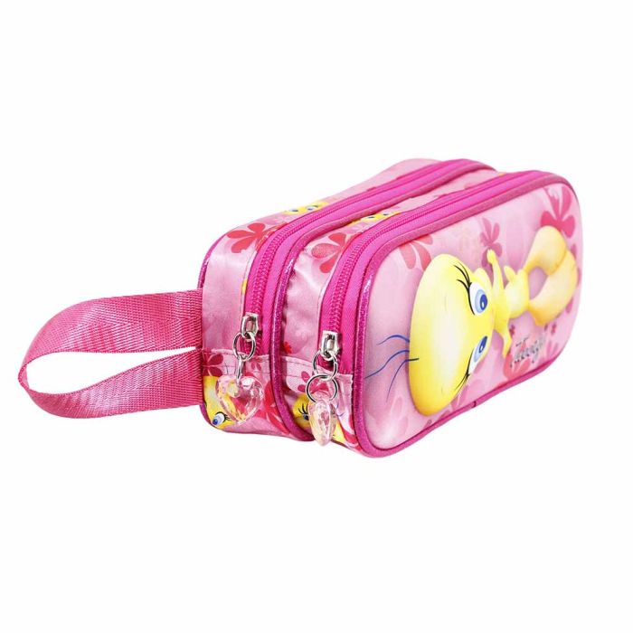 Estuche Portatodo 3D Doble Pink Flowers Looney Tunes Tweety (Piolín) Rosa 1