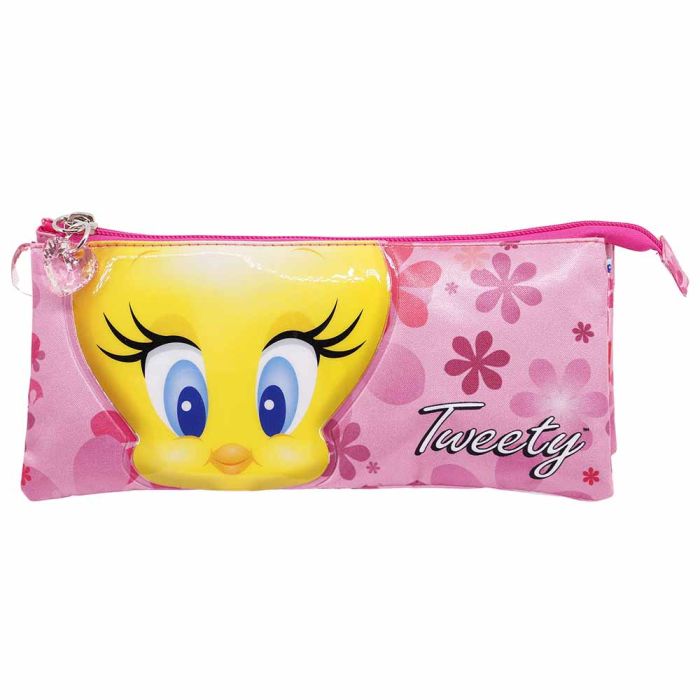 Estuche Portatodo Triple Pink Flowers Looney Tunes Tweety (Piolín) Rosa Estuche Portatodo Triple Pink Flowers Looney Tunes Tweety (Piolín) Rosa