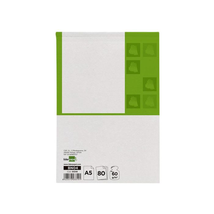 Bloc Notas Liderpapel Liso A5 80 Hojas 60 gr-M2 Perforado 6 unidades 1