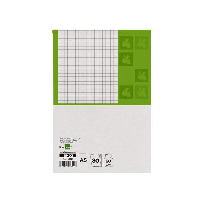 Bloc Notas Liderpapel Cuadro 4 mm A5 80 Hojas 60 gr-M2 Perforado 6 unidades 1