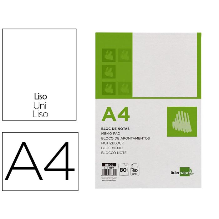 Bloc Notas Liderpapel Liso A4 80 Hojas 60 gr-M2