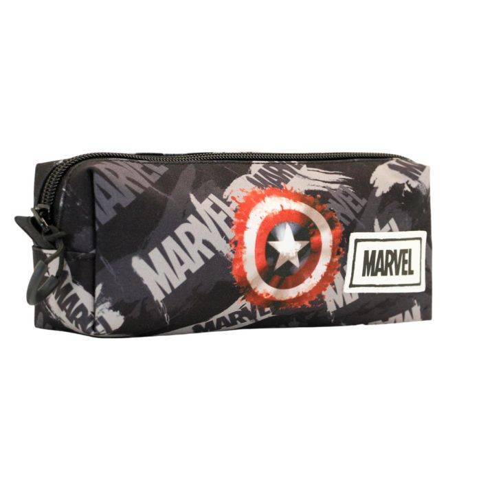 Marvel Capitán América Estuche Portatodo Cuadrado FAN Scratches Gris con Cremallera - 8x21x5.5cm, 0.90L Poliéster