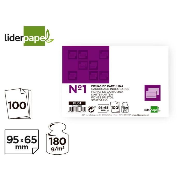 Ficha Liderpapel Lisa Nº1 65x95 mm Paquete De 100 180 gr 2