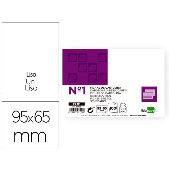 Ficha Liderpapel Lisa Nº1 65x95 mm Paquete De 100 180 gr