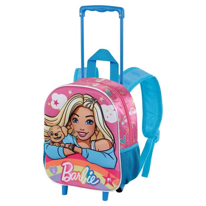 Mochila 3D con Ruedas Pequeña Rainbow Barbie Rosa